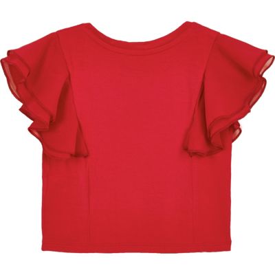Mini girls red frilly sleeve t-shirt